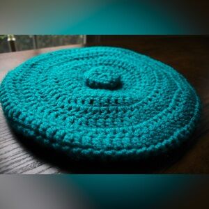 Handmade Teal Turquoise Hand Knit Crochet Beret Hat OS